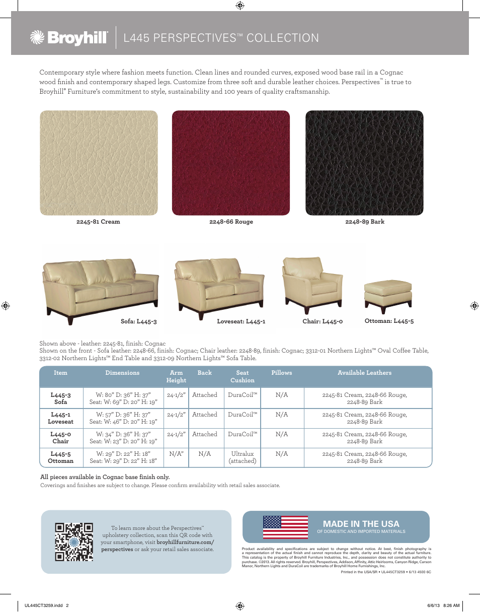 L445 perspectives, Collection | Broyhill PERSPECTIVES LEATHER OTTOMAN Product Details User Manual | Page 4 / 4