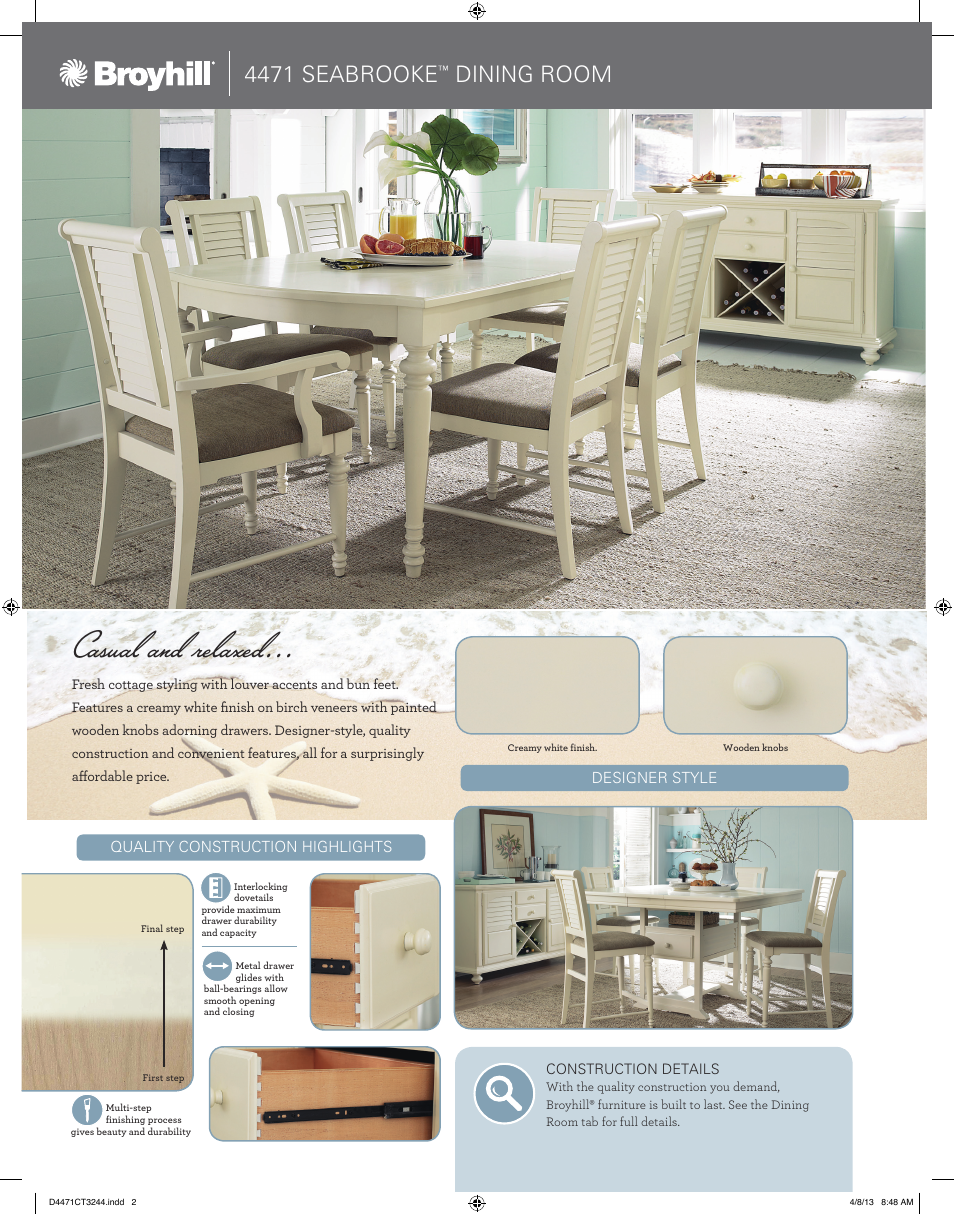 Casual and relaxed, 4471 seabrooke, Dining room | Broyhill SEABROOKE SERVER Product Details User Manual | Page 2 / 4