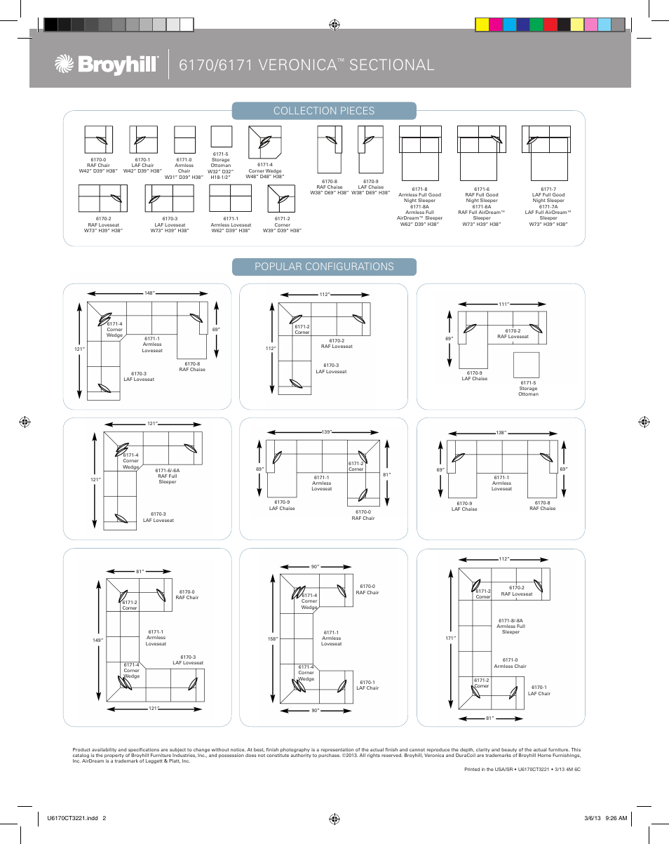 Collection pieces, Popular configurations | Broyhill VERONICA SECTIONAL Product Details User Manual | Page 4 / 4