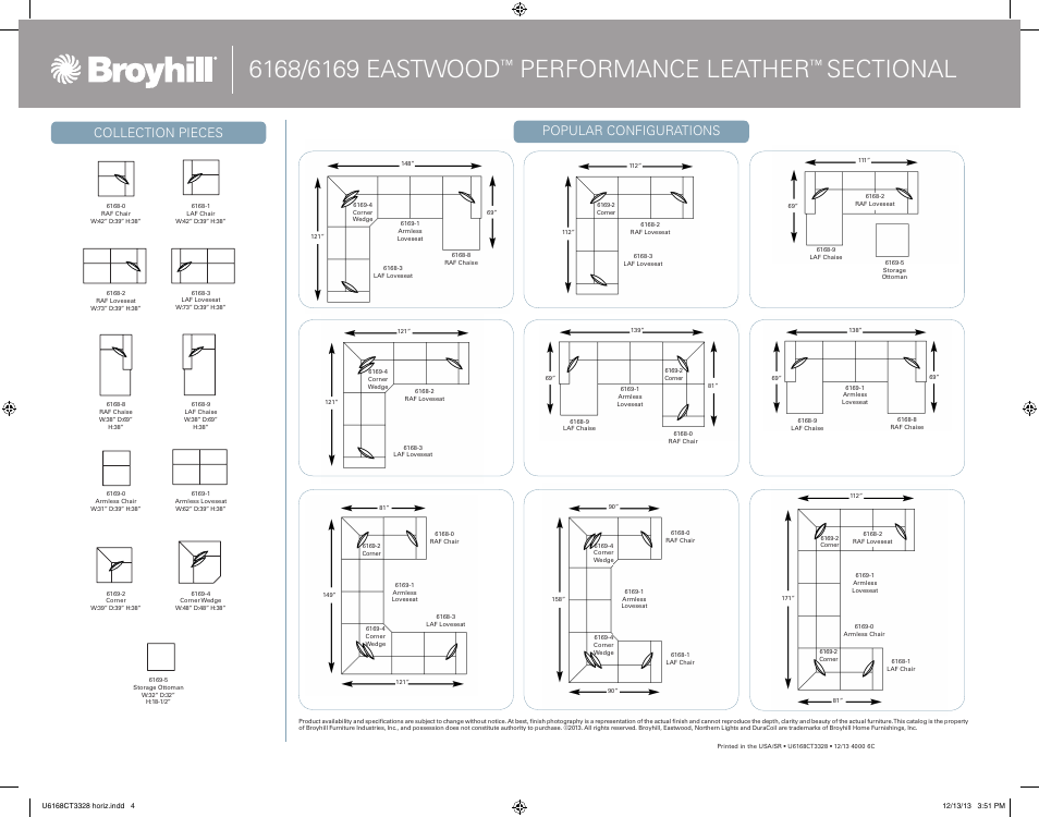 Performance leather, Popular configurations collection pieces | Broyhill EASTWOOD SECTIONAL Product Details User Manual | Page 4 / 4