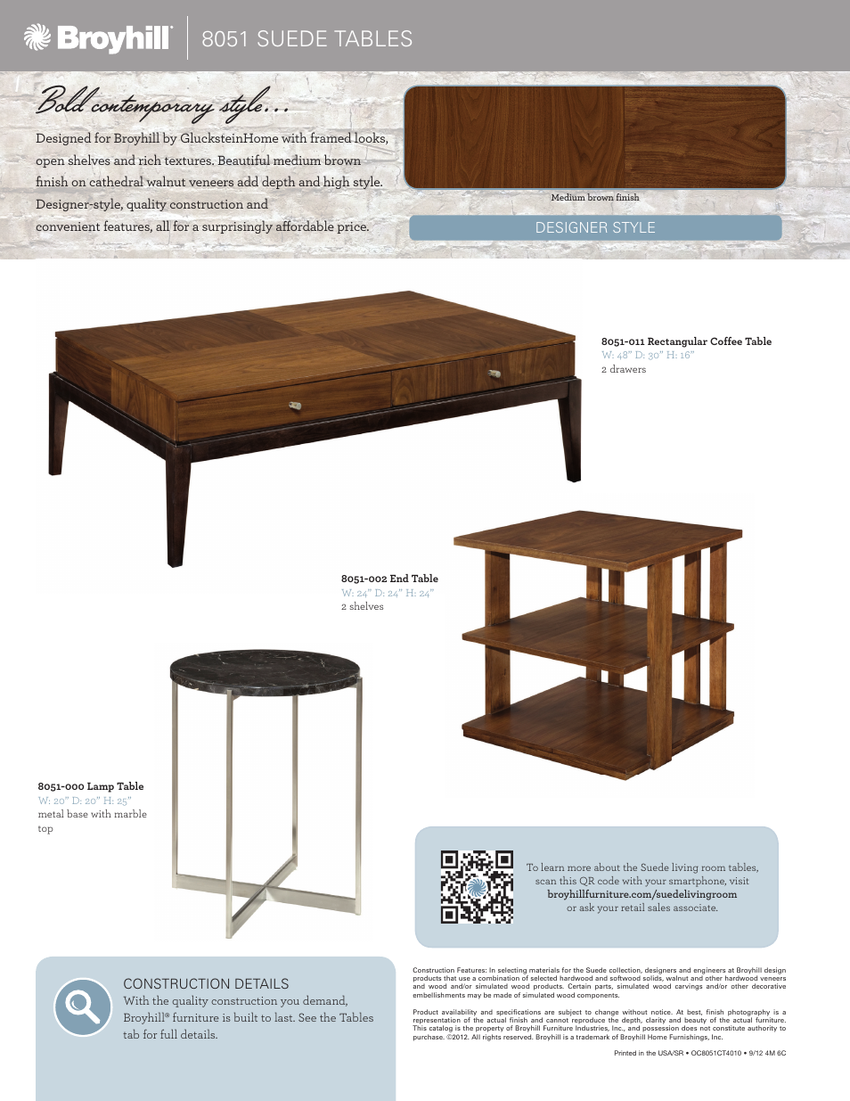 Bold contemporary style, 8051 suede tables | Broyhill SUEDE END TABLE Product Details User Manual | Page 2 / 2