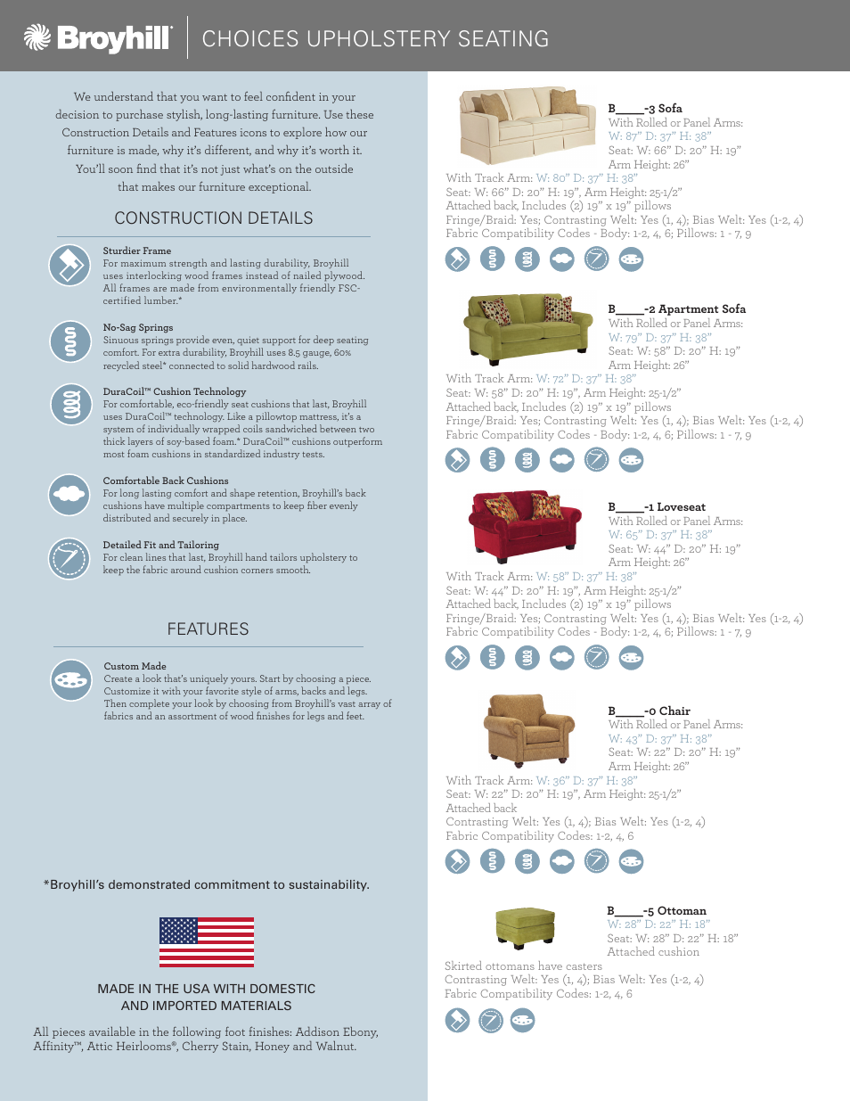 Choices upholstery seating, Construction details features | Broyhill CHOICES SECTIONAL, CHAIRS, OTTOMAN (DESIGN YOUR OWN) Product Details User Manual | Page 4 / 8