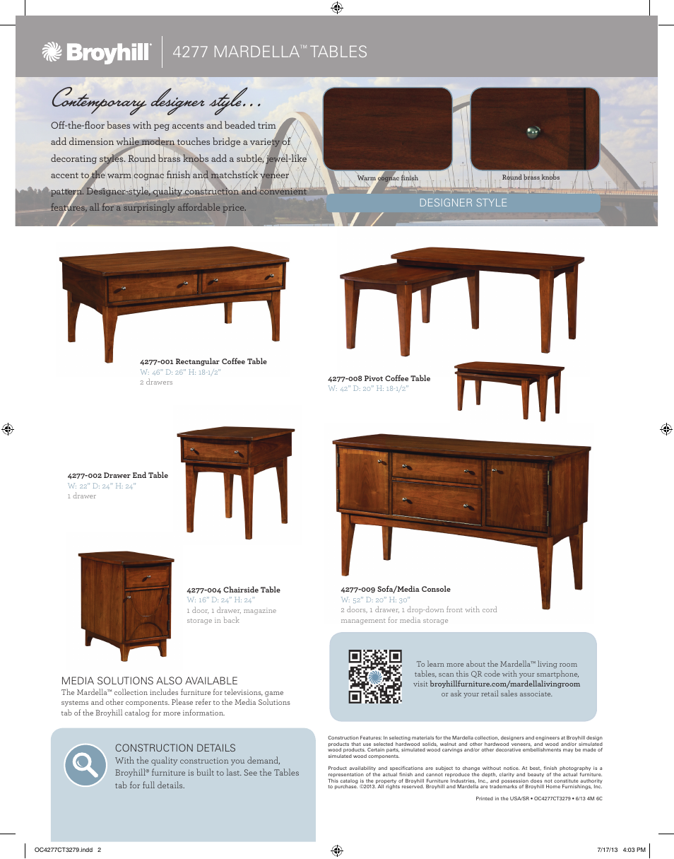 Contemporary designer style, 4277 mardella, Tables | Broyhill MARDELLA CHAIRSIDE TABLE Product Details User Manual | Page 2 / 2