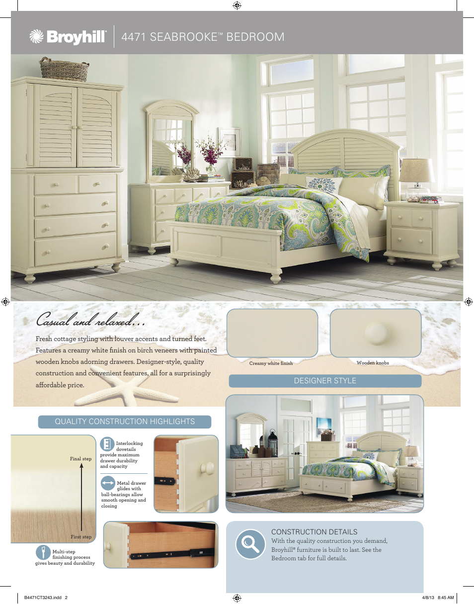 Casual and relaxed, Sleigh bed room scene, 4471 seabrooke | Bedroom | Broyhill SEABROOKE DRESSER MIRROR Product Details User Manual | Page 2 / 4