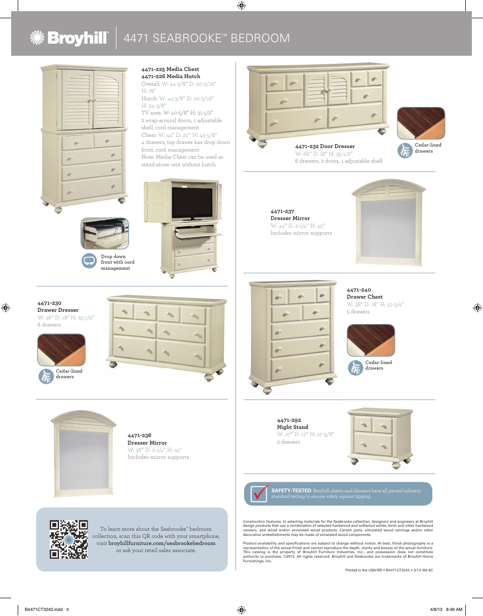 4471 seabrooke, Bedroom | Broyhill SEABROOKE DRESSER MIRROR Product Details User Manual | Page 4 / 4