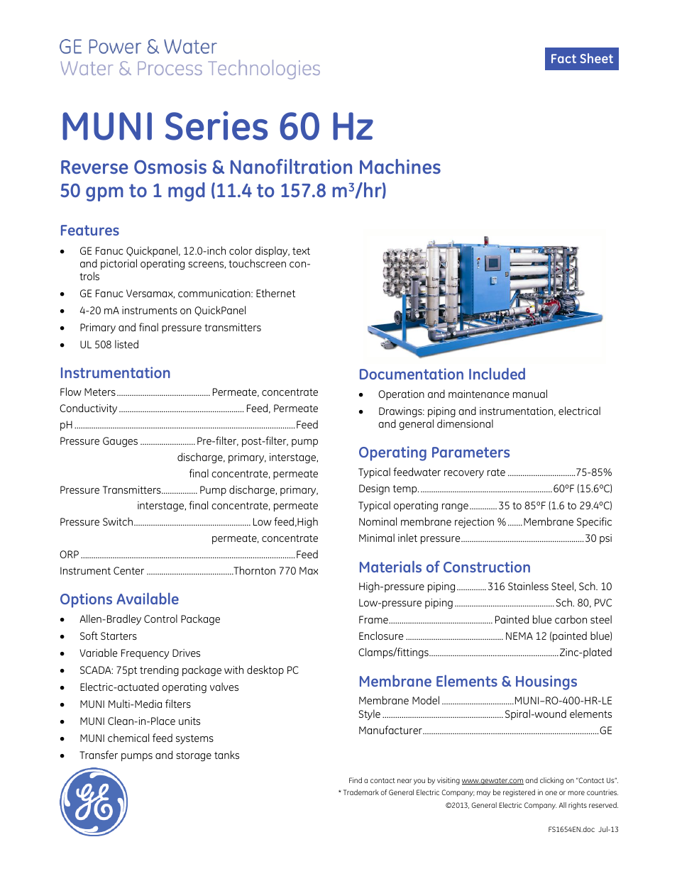 GE P&W Tonkaflo - MUNI Series 60 Hz User Manual | 2 pages