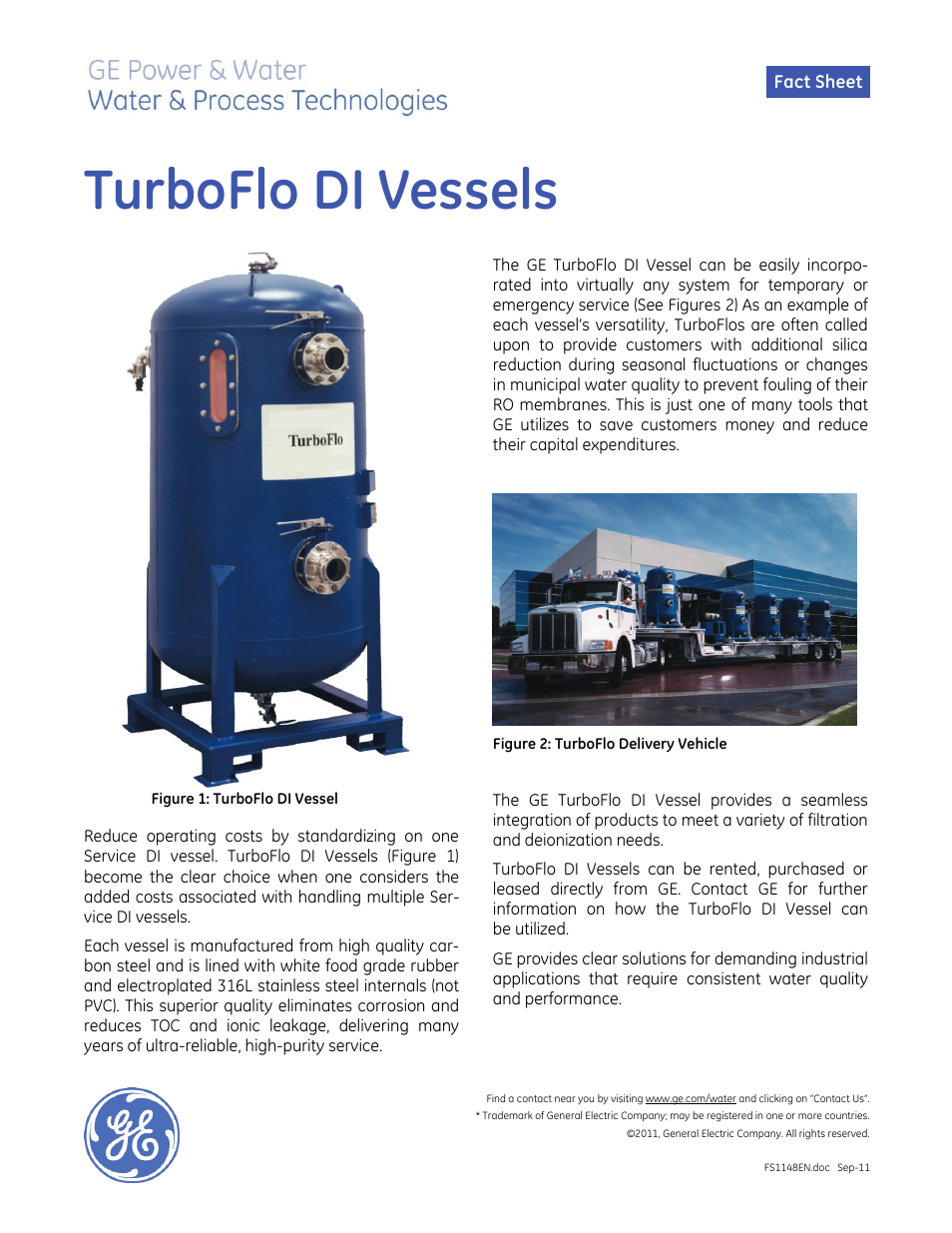GE P&W Service Deionization (SDI) - TurboFlo DI Vessels User Manual | 2 pages