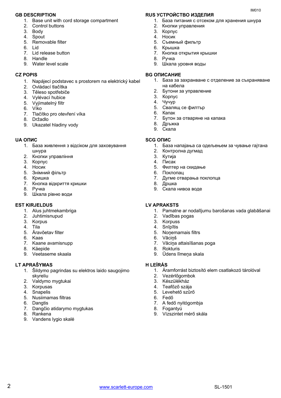 Scarlett SL-1501 User Manual | Page 2 / 18