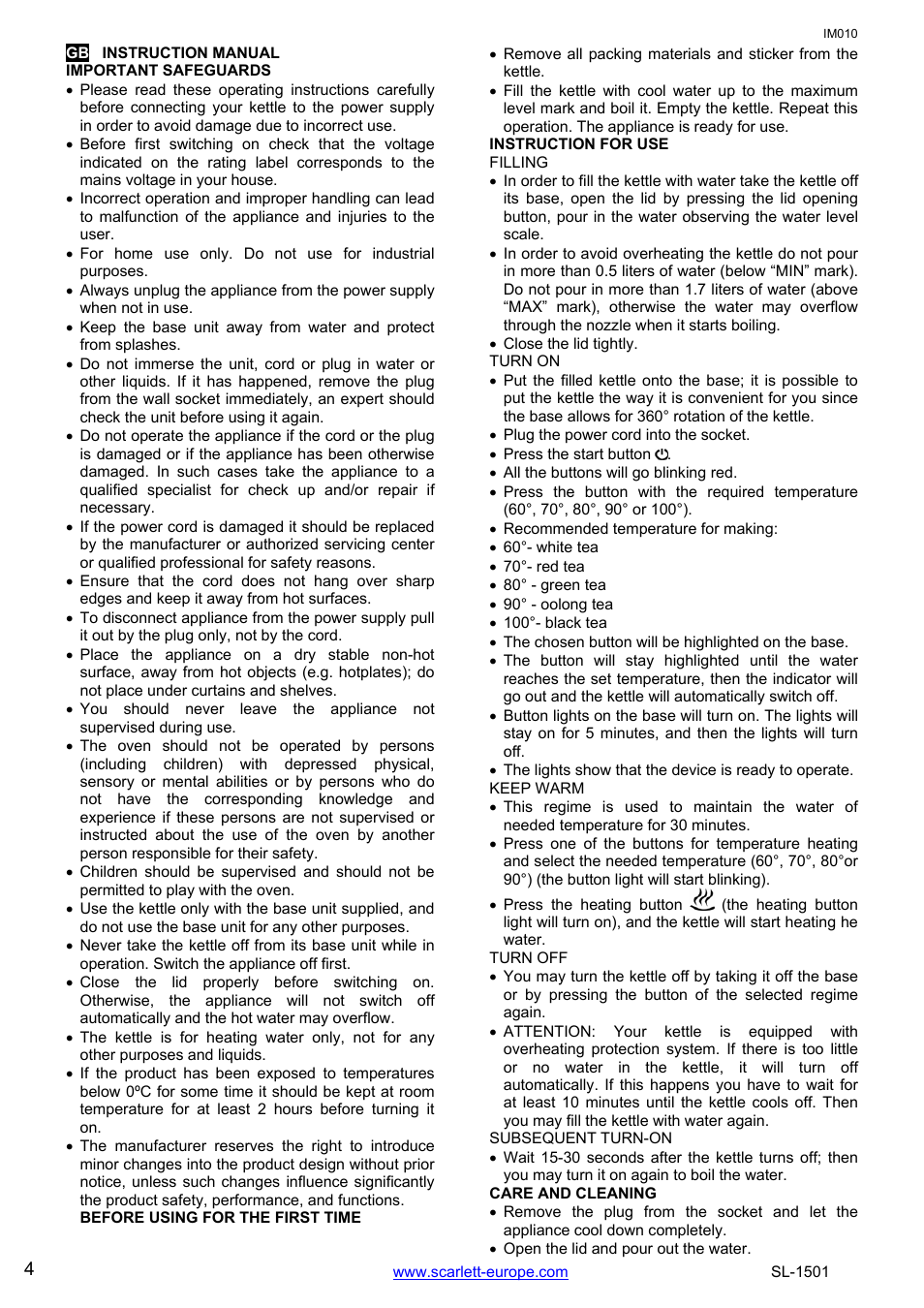 Scarlett SL-1501 User Manual | Page 4 / 18