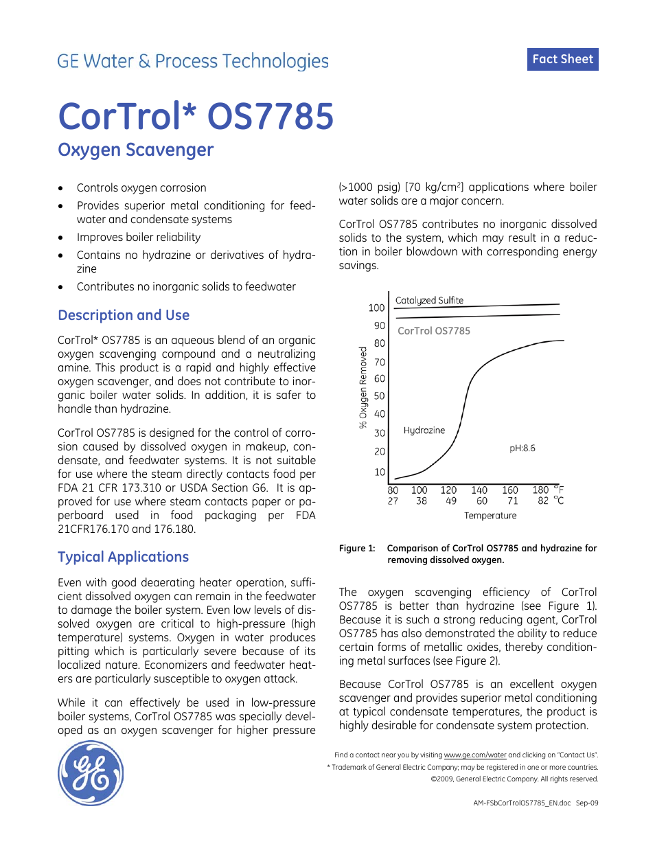 GE P&W Hydrogen Sulfide Scavengers - CorTrol OS7785 User Manual | 2 pages