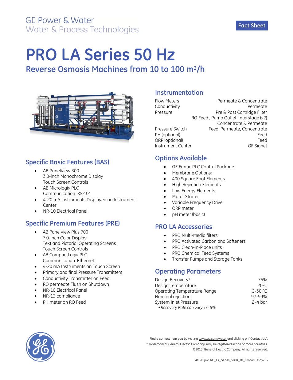 GE P&W PRO LA Series 50 Hz User Manual | 2 pages