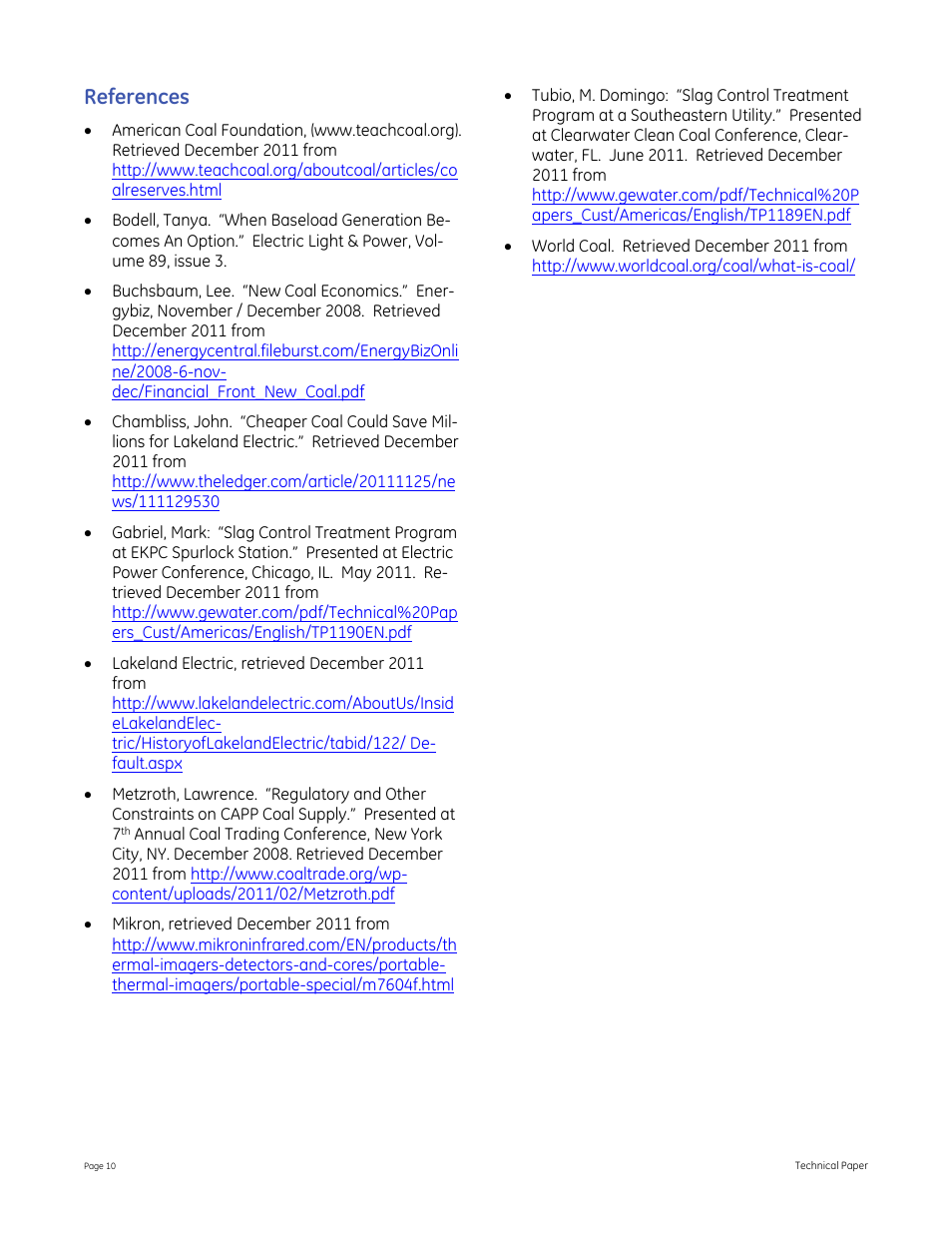 References | GE P&W FuelSolv - Opportunity Coal Slag Control at Lakeland McIntosh Unit #3 User Manual | Page 10 / 10