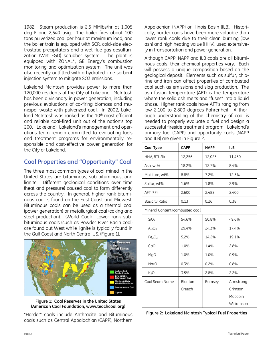 Coal properties and “opportunity” coal | GE P&W FuelSolv - Opportunity Coal Slag Control at Lakeland McIntosh Unit #3 User Manual | Page 2 / 10