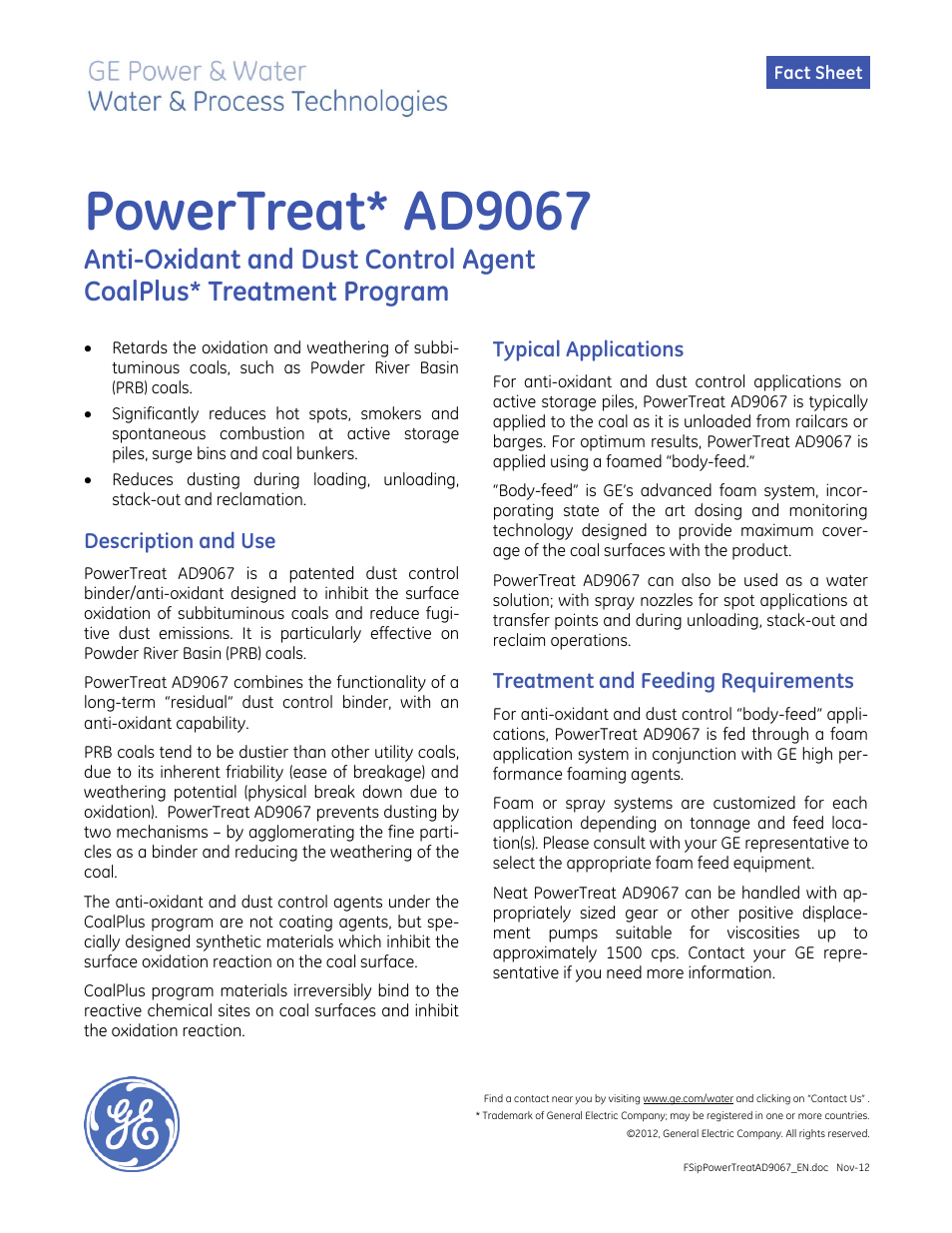 GE P&W PowerTreat AD9067 User Manual | 2 pages