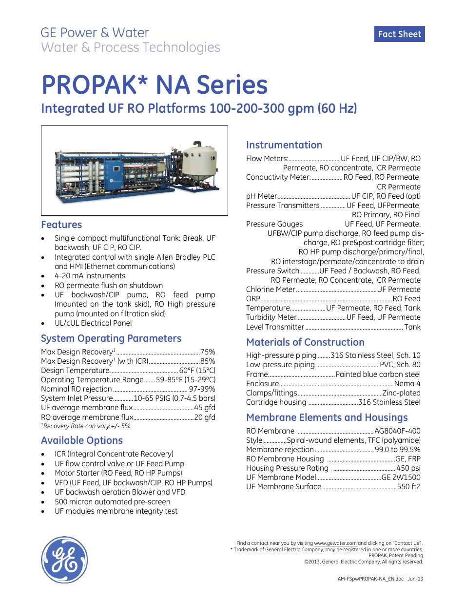 GE P&W Tonkaflo - PROPAK NA Series User Manual | 2 pages