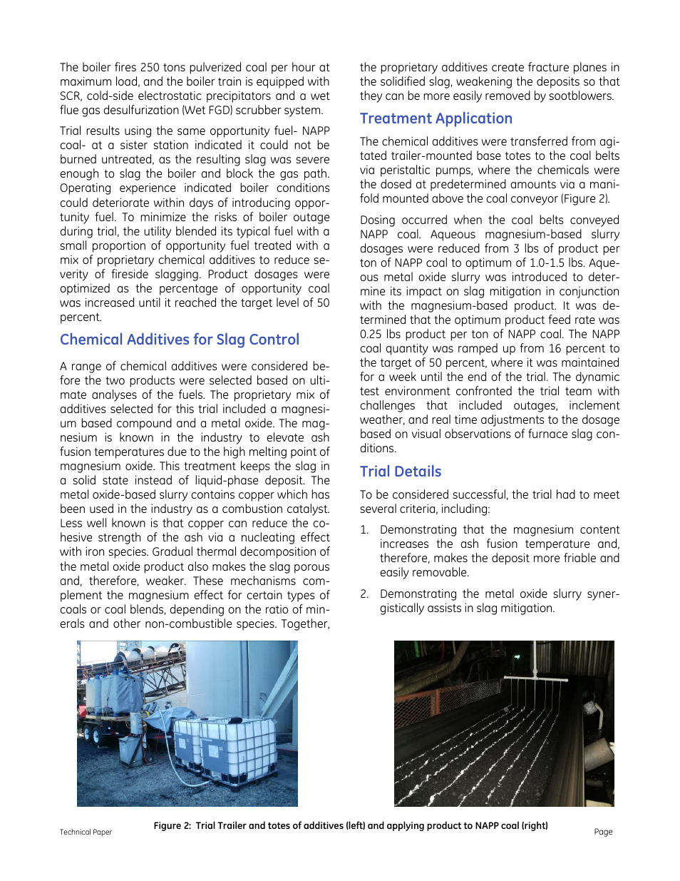 Chemical additives for slag control, Treatment application, Trial details | GE P&W FuelSolv - Slag Control Treatment Program at a Southeastern Utility User Manual | Page 3 / 10