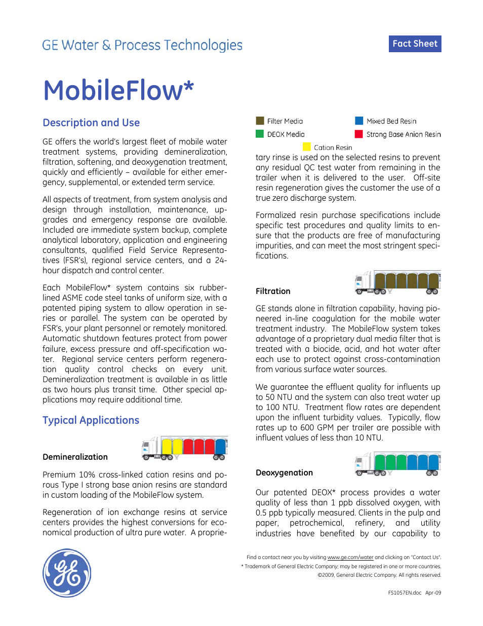 GE P&W Mobile Water Treatment Systems - MobileFlow User Manual | 2 pages