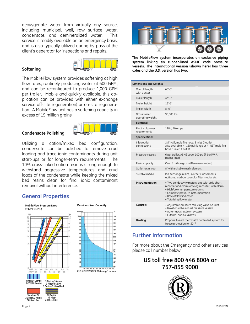 Softening, Condensate polishing, General properties | Further information | GE P&W Mobile Water Treatment Systems - MobileFlow User Manual | Page 2 / 2