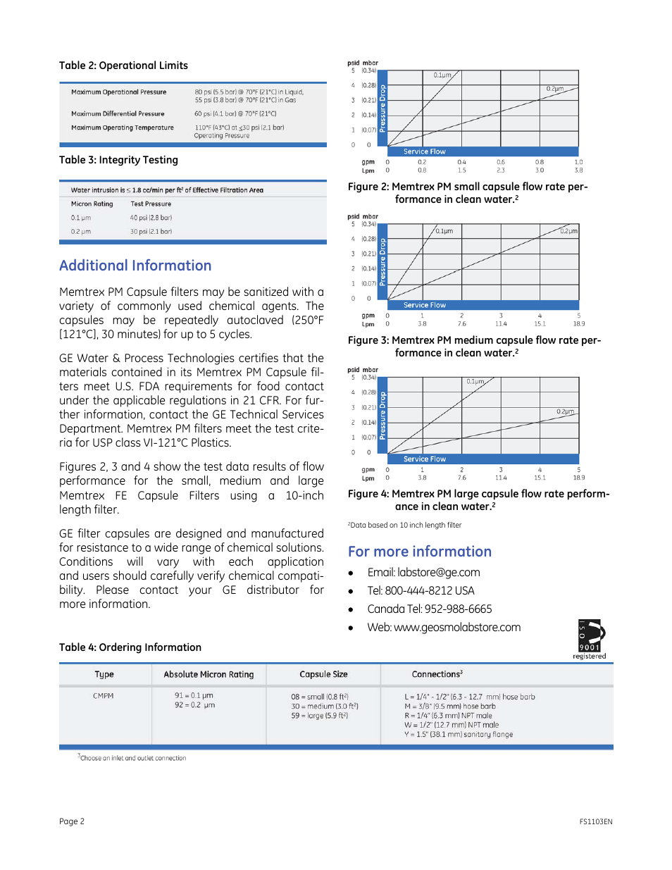 Additional information, For more information | GE P&W Pleated Filters - Memtrex PM Capsule Filters with Hydrophobic Polypropylene Membrane, Absolute User Manual | Page 2 / 2