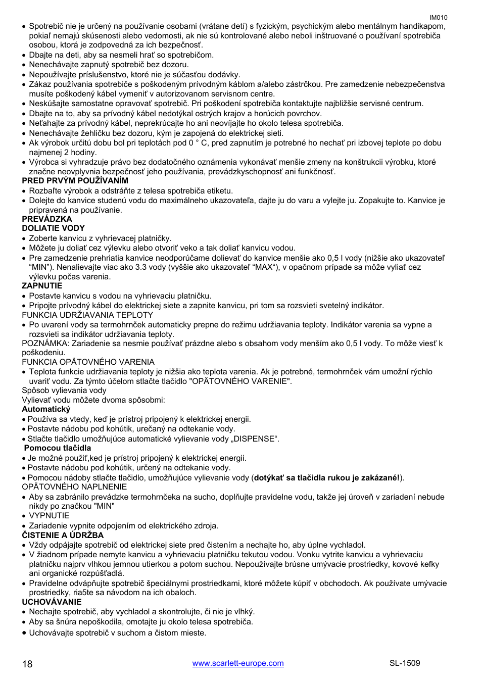 Scarlett SL-1509 User Manual | Page 18 / 18