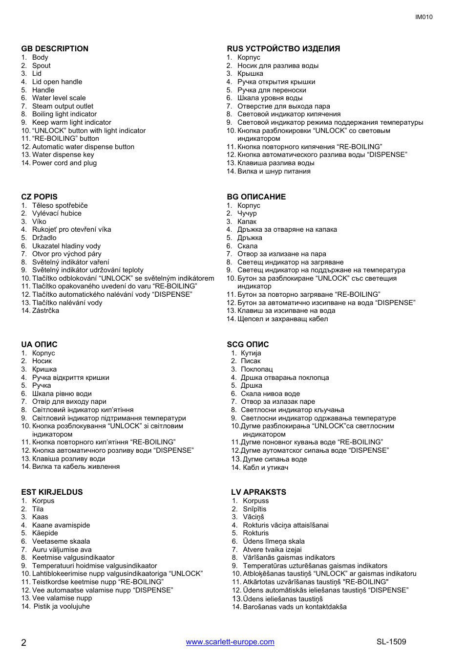 Scarlett SL-1509 User Manual | Page 2 / 18