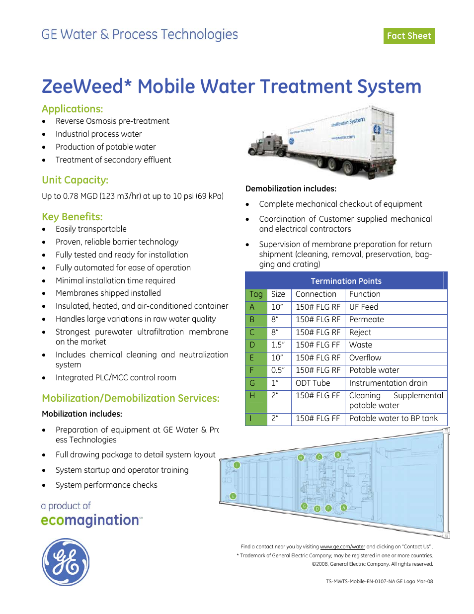 GE P&W Mobile Water Treatment Systems - ZeeWeed Mobile Water Treatment System User Manual | 2 pages