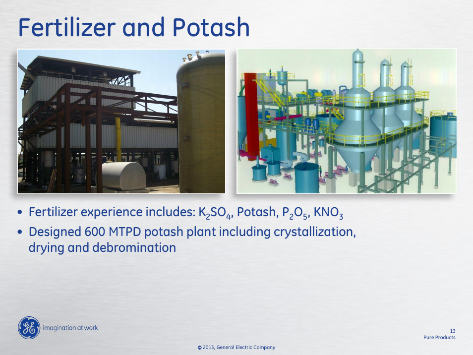 Fertilizer and potash, Fertilizer experience includes: k, Potash, p | GE P&W Pure product concentrators and crystallizers User Manual | Page 13 / 19