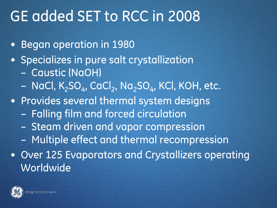 Ge added set to rcc in 2008 | GE P&W Pure product concentrators and crystallizers User Manual | Page 3 / 19