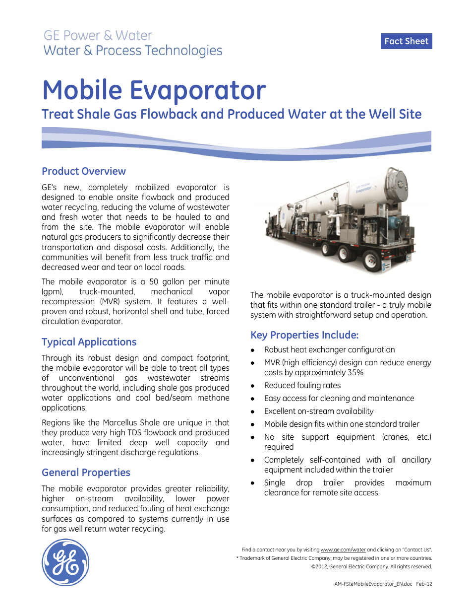 GE P&W Mobile Evaporator User Manual | 2 pages