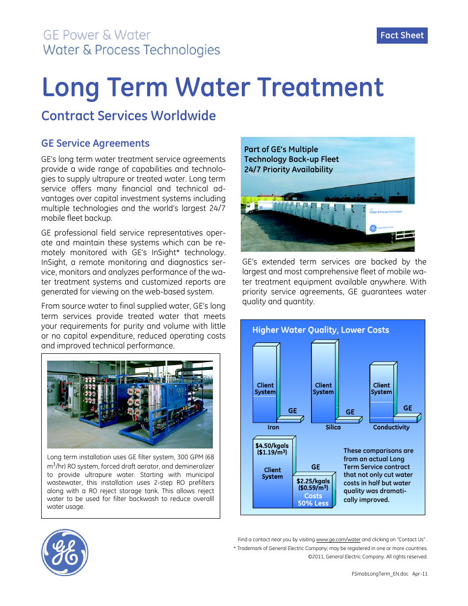 GE P&W Long Term Water Treatment User Manual | 2 pages