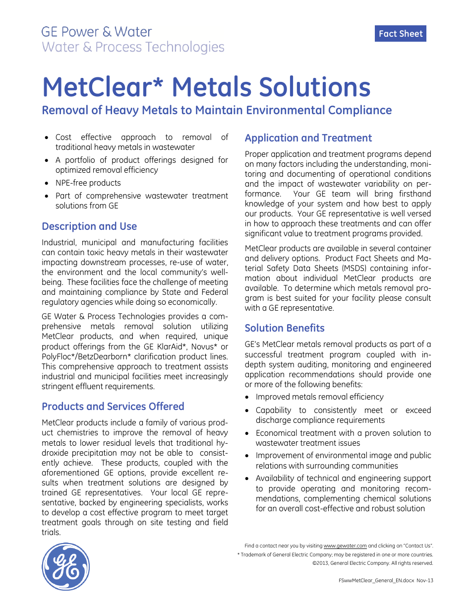 GE P&W MetClear User Manual | 1 page