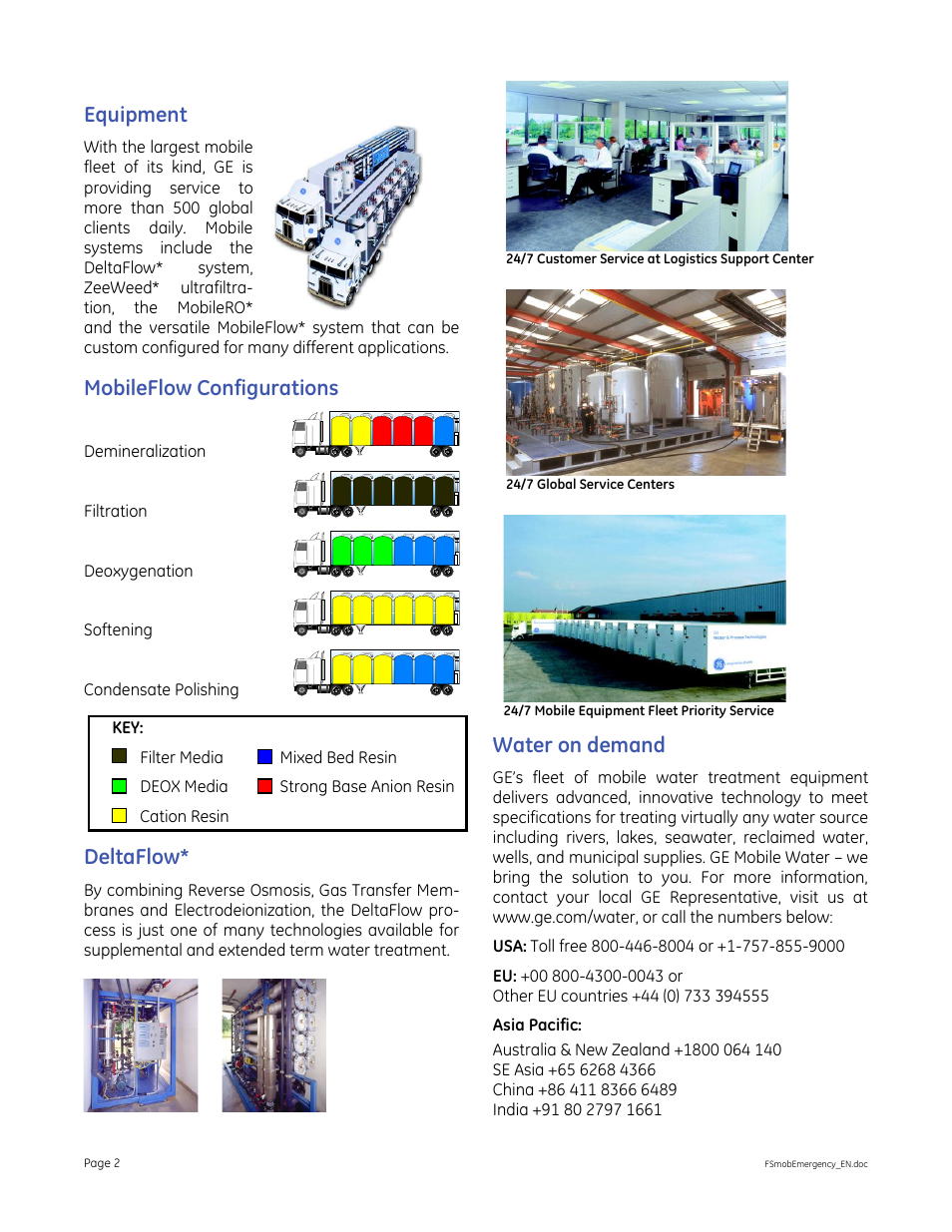 Equipment, Mobileflow configurations, Deltaflow | Water on demand | GE P&W Mobile Water Treatment Systems - Emergency Service - Mobile Water Services User Manual | Page 2 / 2