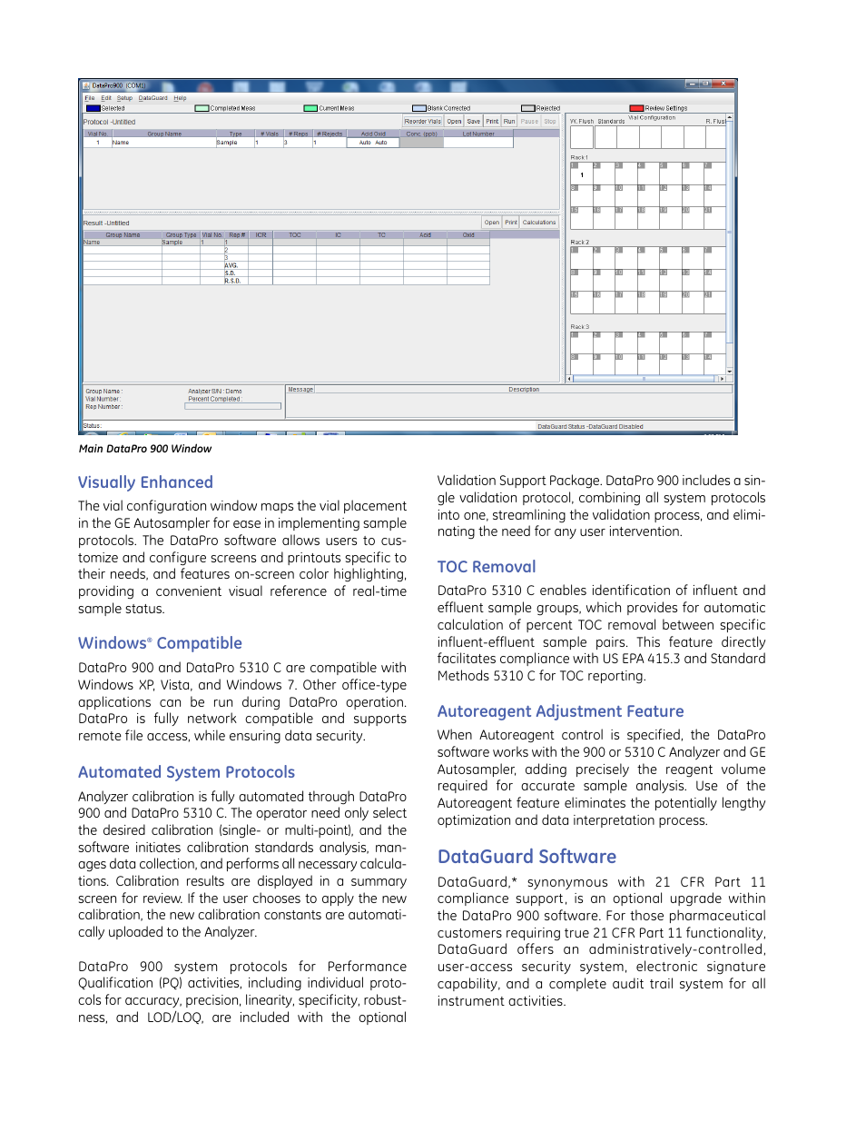 Dataguard software | GE P&W Ultrapure and Drinking Water TOC Analyzers - GE Autosampler, DataPro and DataGuard Software For use with Sievers 900 and 5310 C TOC Analyzers User Manual | Page 2 / 4