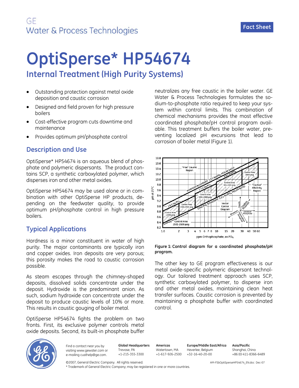 GE P&W Boiler Water Treatment Chemicals - OptiSperse HP54674 User Manual | 2 pages