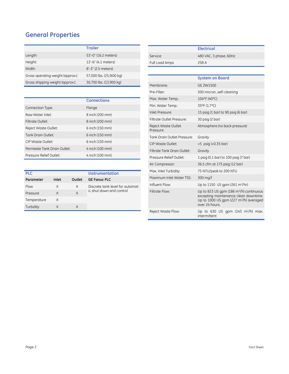 General properties | GE P&W Mobile Water Treatment Systems - M-PAK Mobile Filtration System User Manual | Page 2 / 2