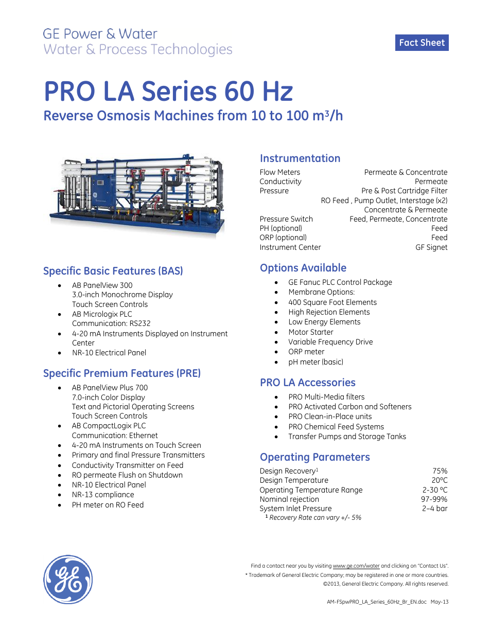 GE P&W PRO LA Series 60 Hz User Manual | 2 pages