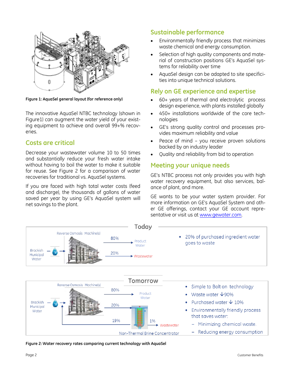 Costs are critical, Sustainable performance, Rely on ge experience and expertise | Meeting your unique needs | GE P&W AquaSel Desalination System User Manual | Page 2 / 2