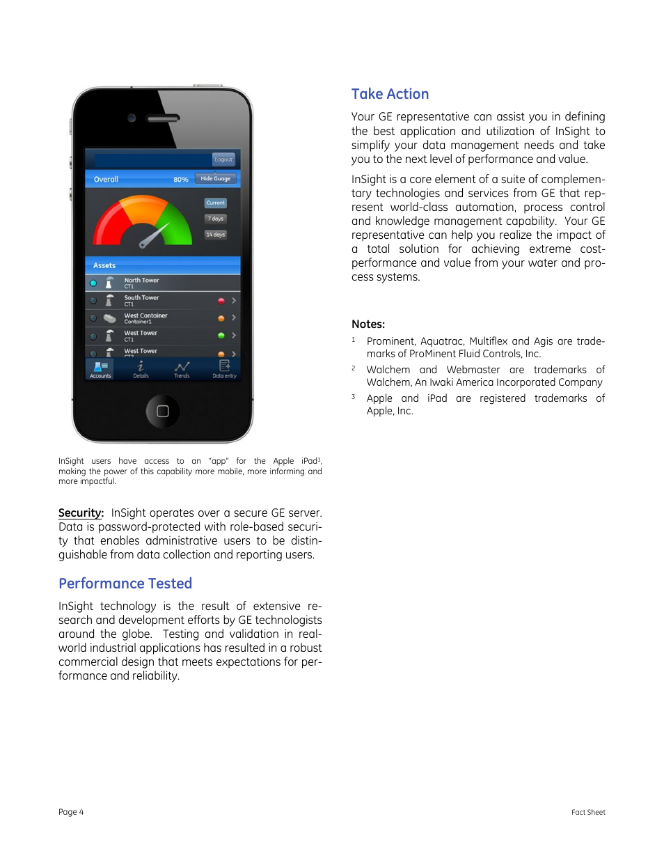 Performance tested, Take action, Notes | GE P&W InSight: Knowledge Management Solution User Manual | Page 4 / 4