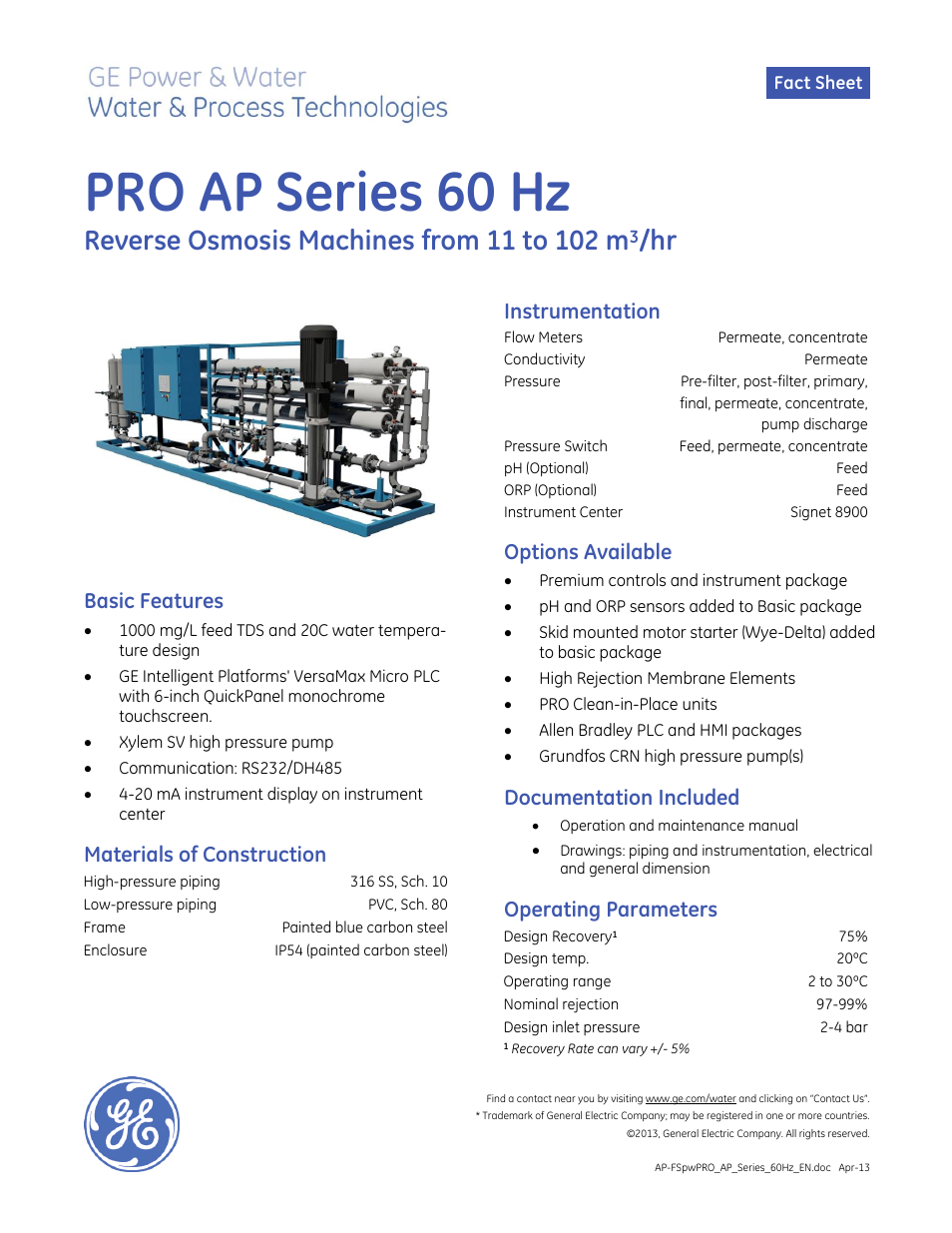 GE P&W PRO AP Series 60 Hz User Manual | 2 pages