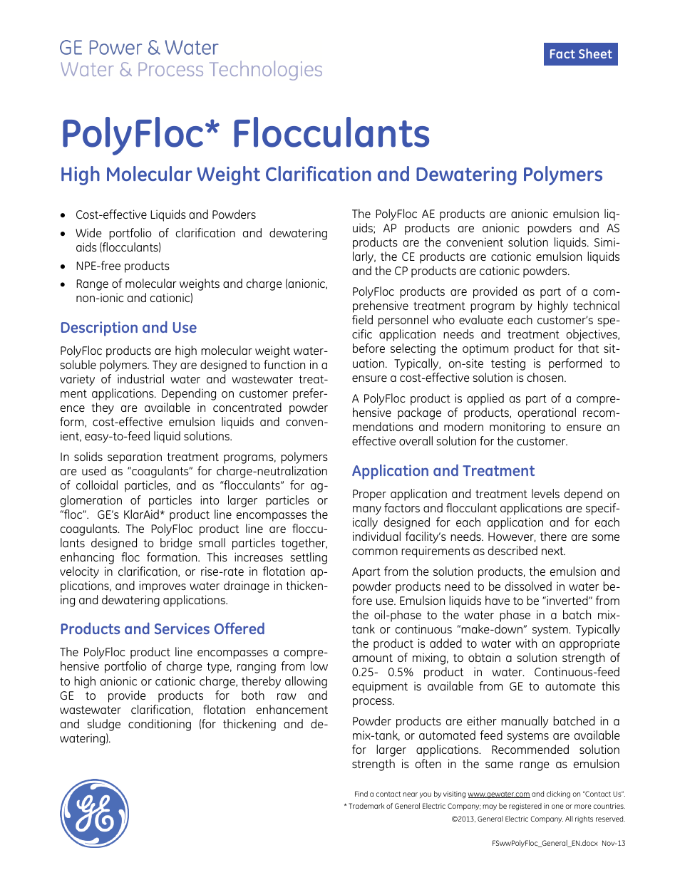 GE P&W PolyFloc User Manual | 2 pages