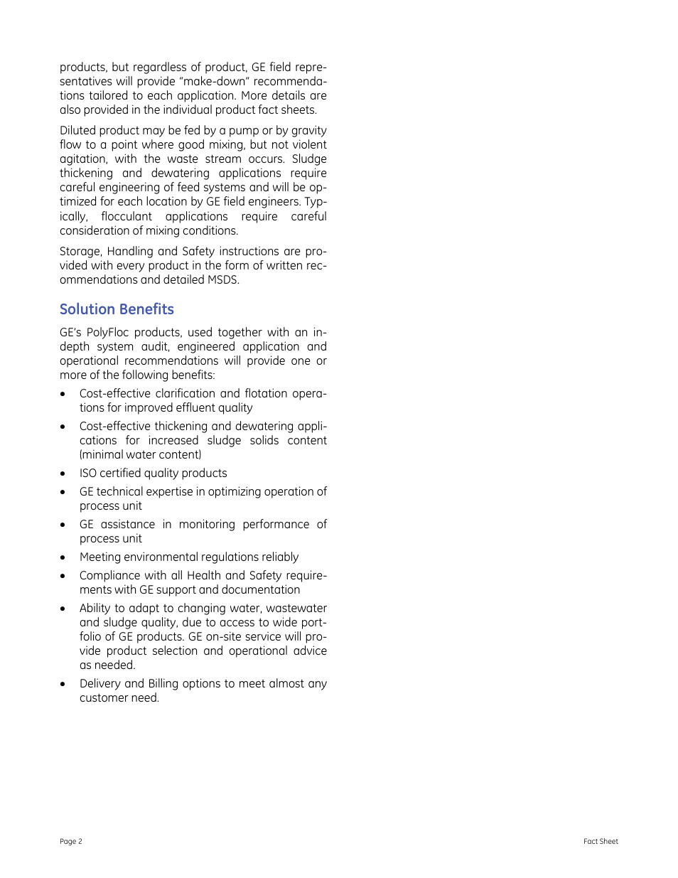 Solution benefits | GE P&W PolyFloc User Manual | Page 2 / 2