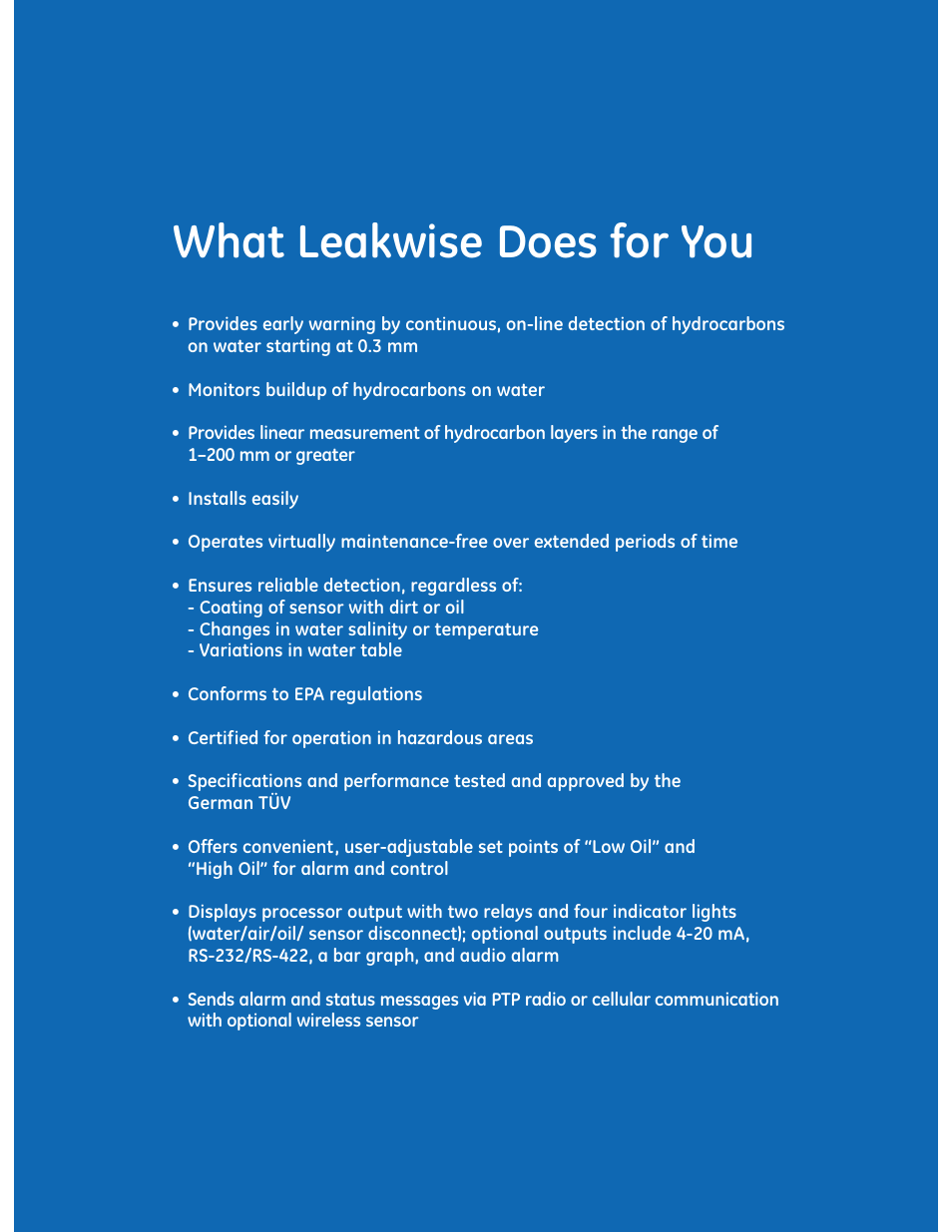 What leakwise does for you | GE P&W Leakwise Oil-on-Water Monitoring & Detection User Manual | Page 2 / 6