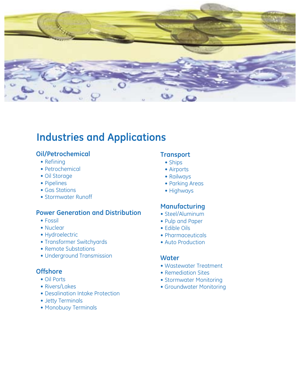 Industries and applications | GE P&W Leakwise Oil-on-Water Monitoring & Detection User Manual | Page 4 / 6