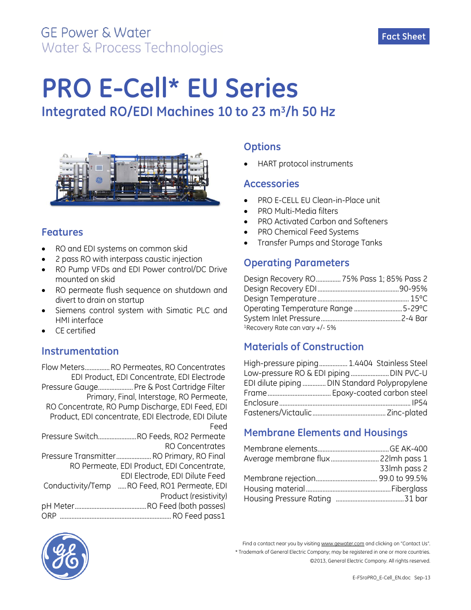 GE P&W PRO E-Cell EU Series User Manual | 2 pages