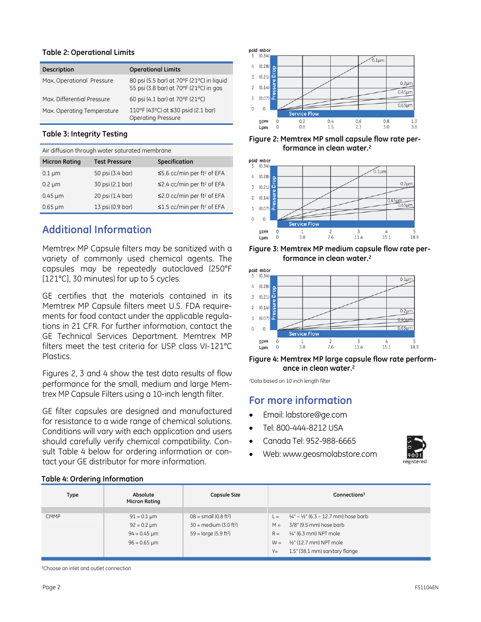 Additional information, For more information | GE P&W Pleated Filters - Memtrex MP Capsule Filters with Polyethersulfone Membrane, Absolute User Manual | Page 2 / 2