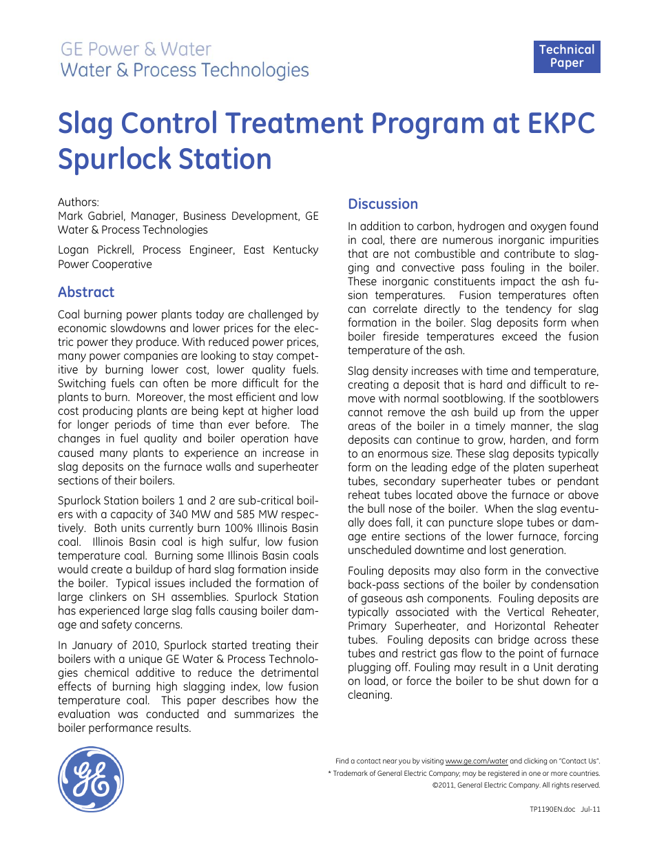 GE P&W FuelSolv - Slag Control Treatment Program at EKPC Spurlock Station User Manual | 9 pages