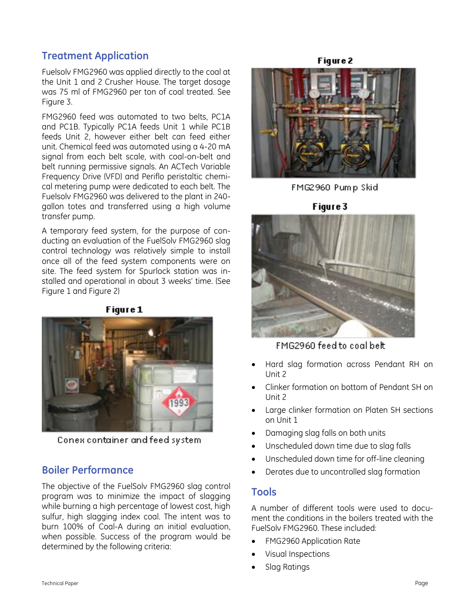 Treatment application, Boiler performance, Tools | GE P&W FuelSolv - Slag Control Treatment Program at EKPC Spurlock Station User Manual | Page 3 / 9