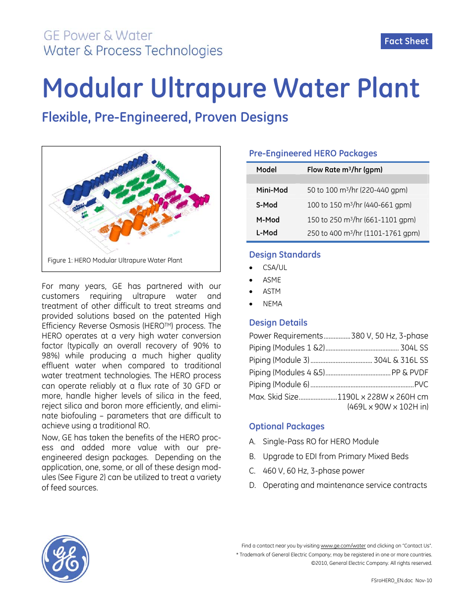 GE P&W HERO High Efficiency Reverse Osmosis User Manual | 2 pages