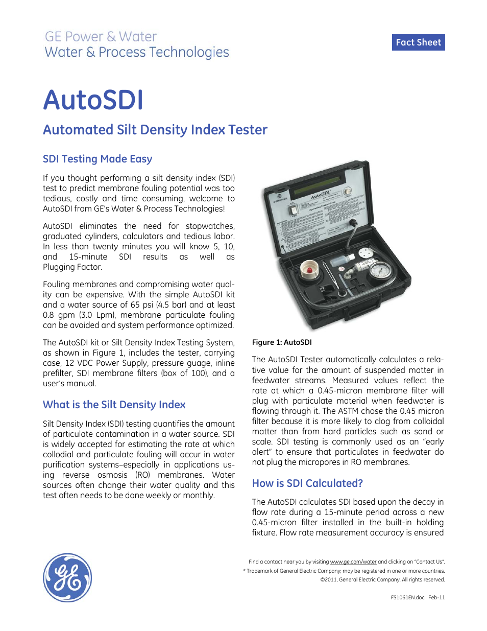 GE P&W AutoSDI - Automated Silt Density Index Tester User Manual | 2 pages