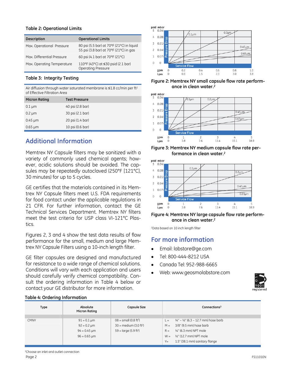 Additional information, For more information | GE P&W Pleated Filters - Memtrex NY Capsule Filters with Hydrophilic Nylon66 Membrane, Absolute User Manual | Page 2 / 2